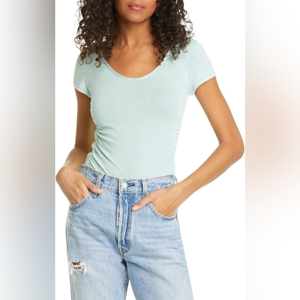 WE THE FREE Free People Sonnet Ruched Scoop Neck T-Shirt Sea Sage Women’s‎ XS
